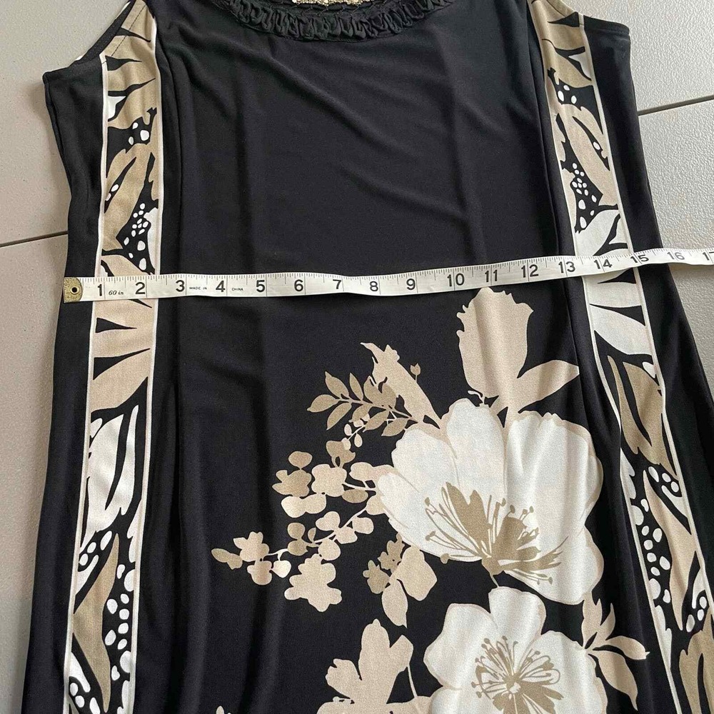 Sandra Darren Black Floral Sheath Dress Gold Sequin Embellished Wedding Guest 8 - Picture 12 of 13